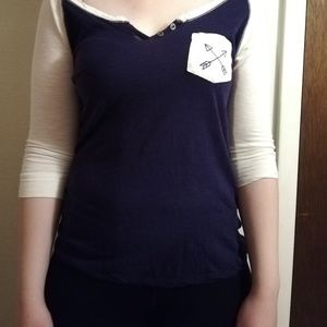 Navy Blue and Cream Baseball Tee